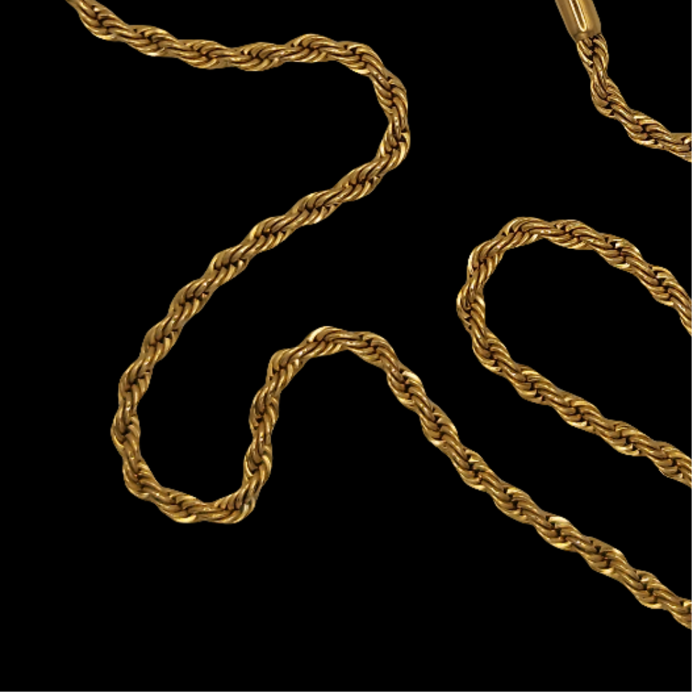 Raskll Rope Chain / 4mm Stainless Steel (Gold) 23"