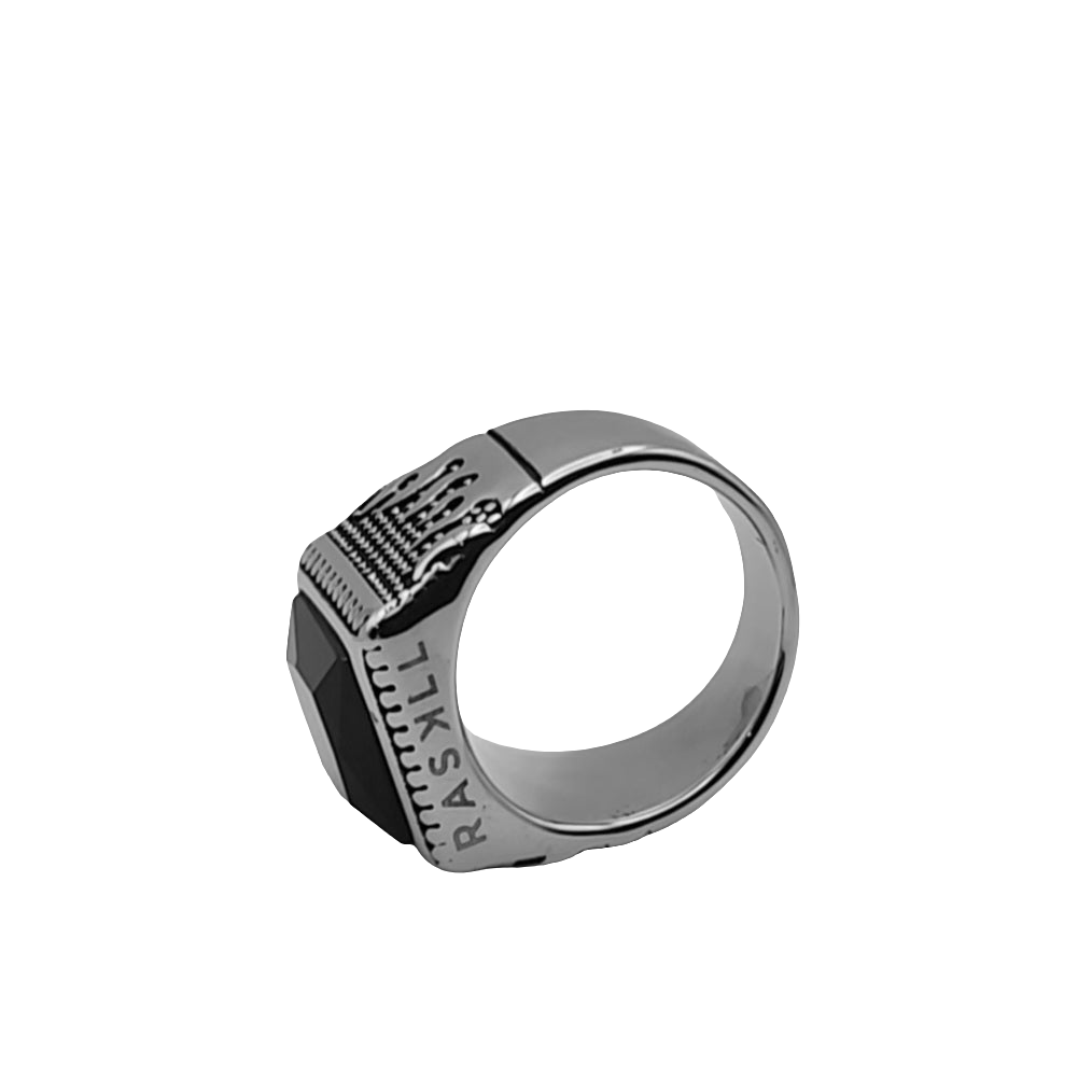 Flame ring, Stainless Steel (Silver / Black stone)