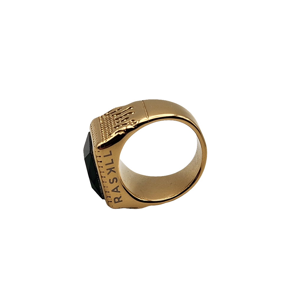 Flame ring, Stainless Steel (18kGold / Green stone)