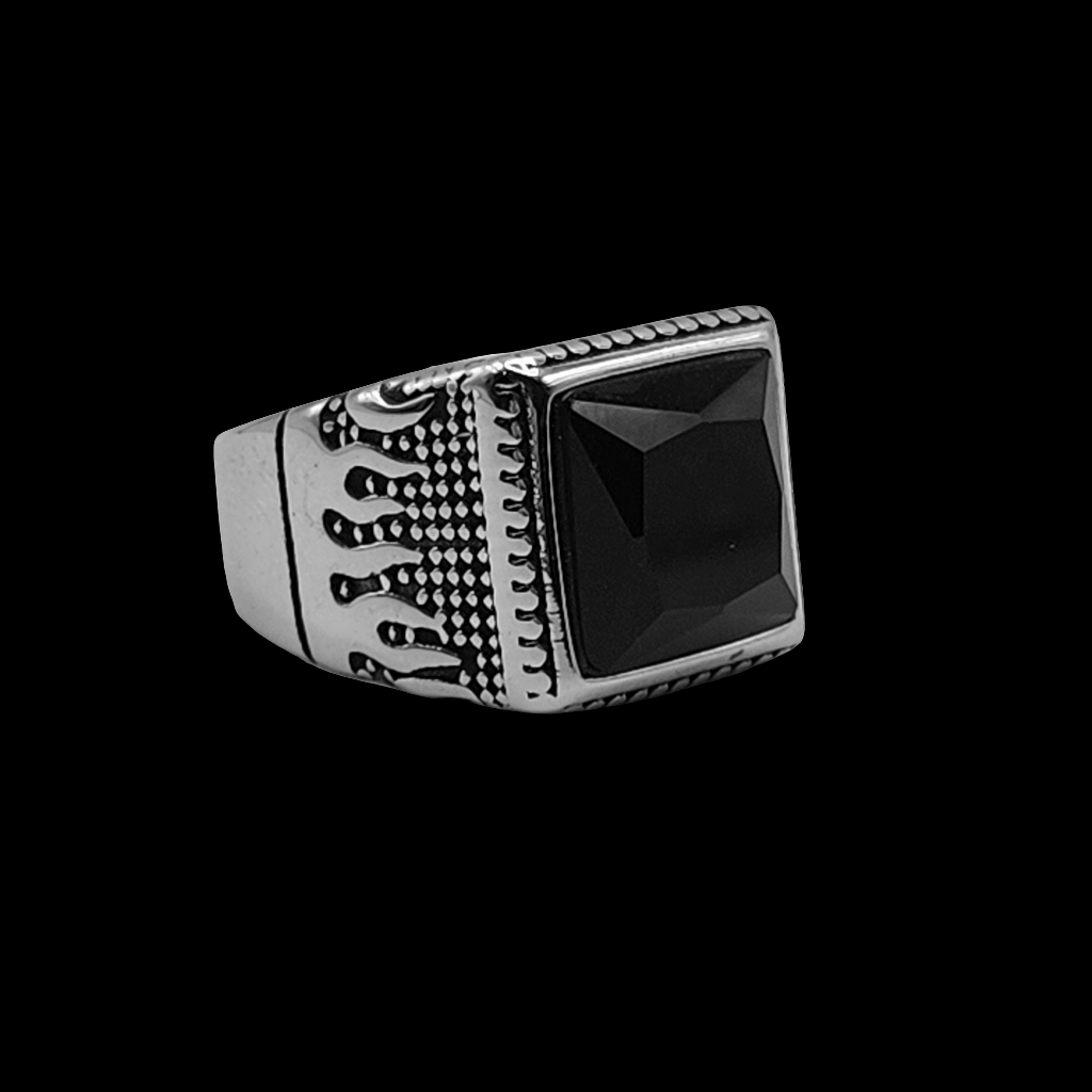 Flame ring, Stainless Steel (Silver / Black stone)